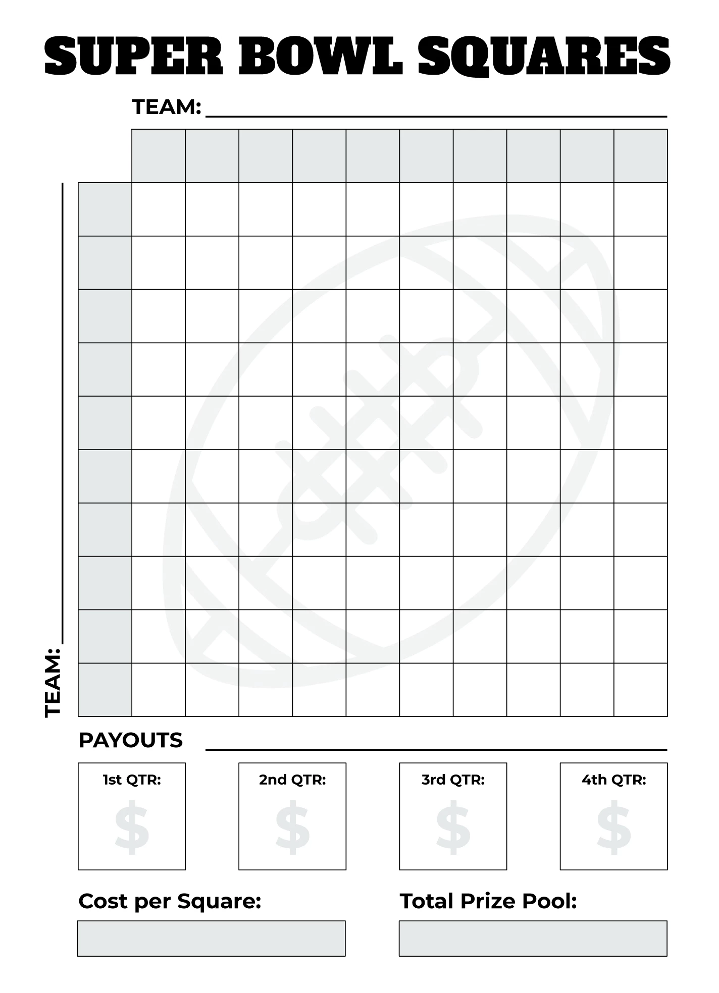 free super bowl squares google docs templates - gdoc.io